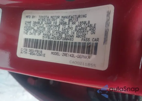 2013 Toyota Corolla Le from USA, damaged, VIN 5YFBU4EE8DP200483